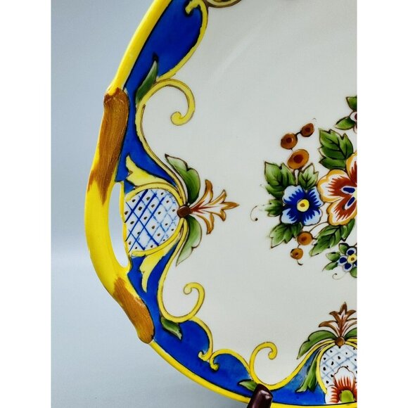 Noritake Pineapple Motif Border Floral Center Handled Cake Dinner Plate 9.5 inch - Picture 3 of 7
